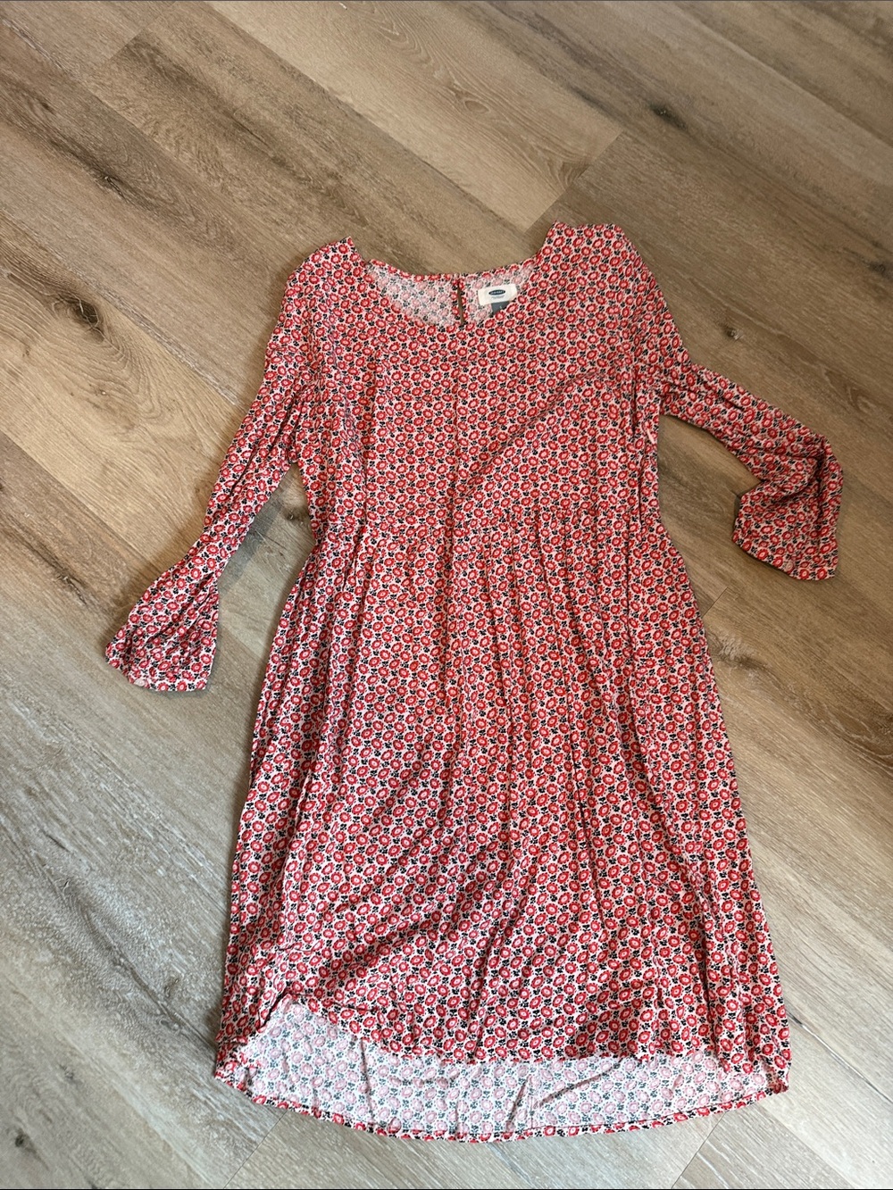 Old Navy Red Floral Long Sleeve Tiered Midi Dress